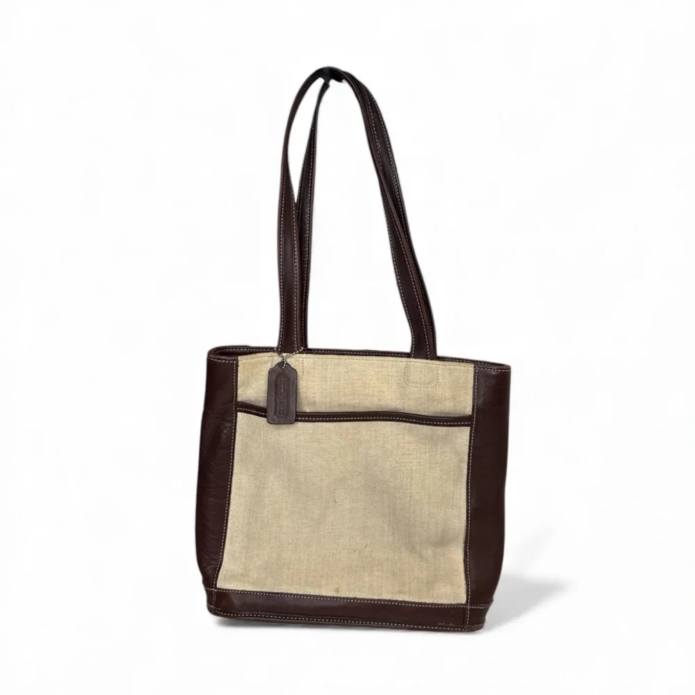 Coach 6122 vintage Bleecker Satchel linen canvas and brown leather tote bag - Picture 1 of 12